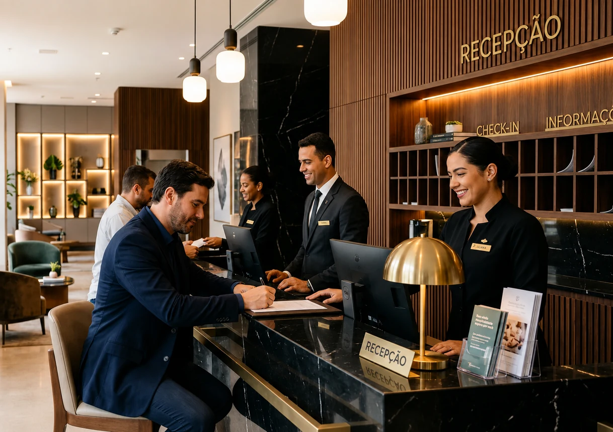 Recepção de hotel durante check-in