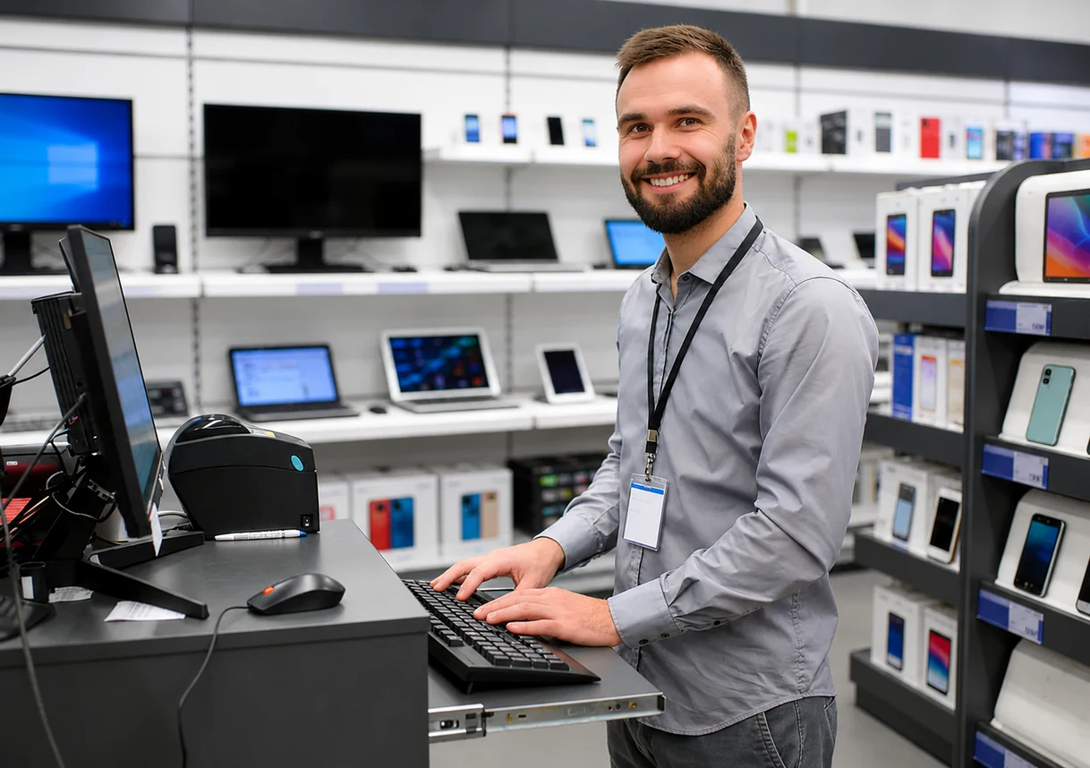 Loja de informática com computadores e celulares